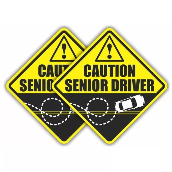 2 Funny Prank Caution Senior Driver Car Magnet Sign Gag Gifts For 50 And Up - Picture 1 of 2